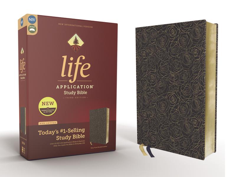 NIV, Life Application Study Bible, Third Edition, Bonded Leather, Navy Floral, Red Letter Edition