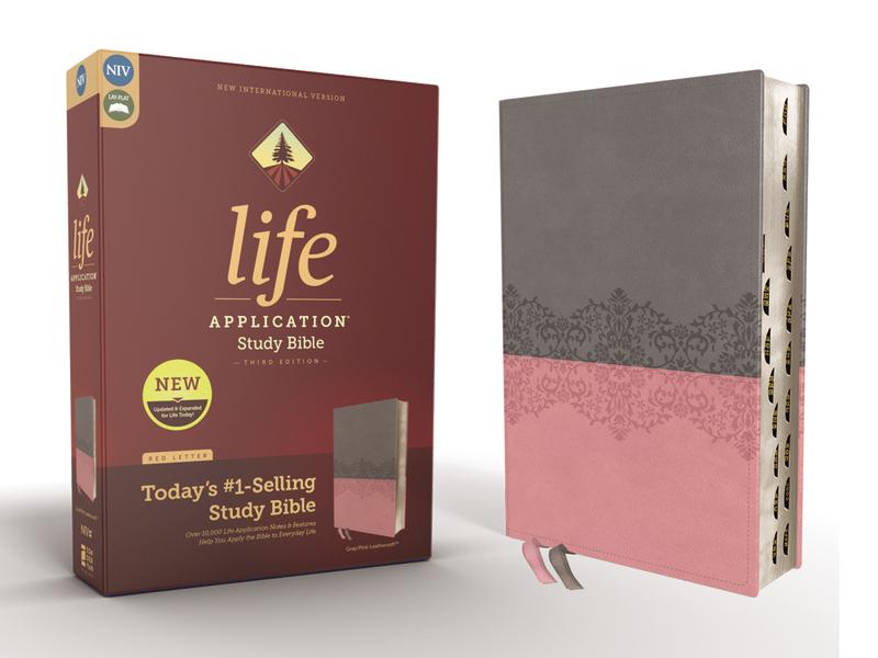 NIV, Life Application Study Bible, Third Edition, Leathersoft, Gray/Pink, Red Letter Edition, Thumb Indexed