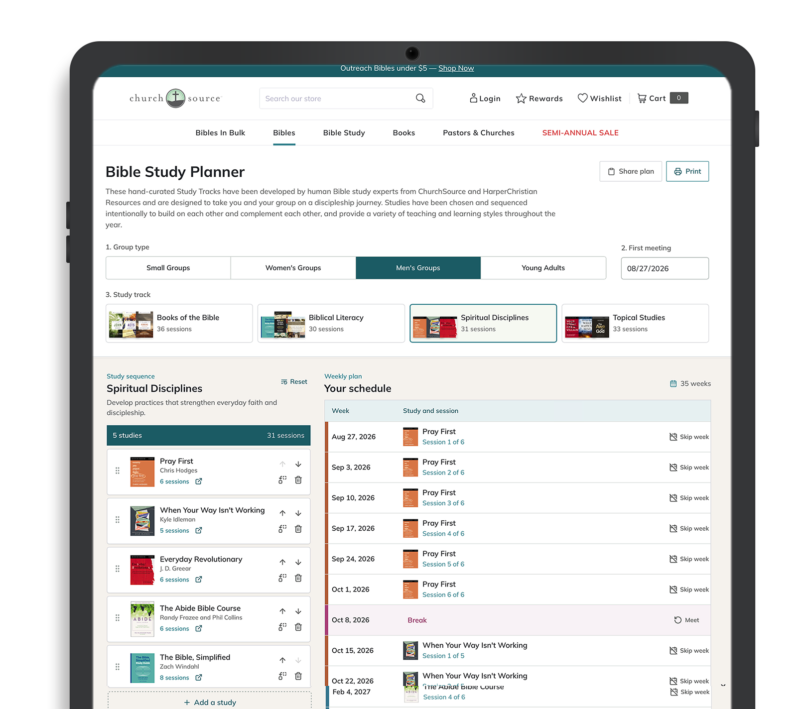 Picture of the Bible Study Planner Tool